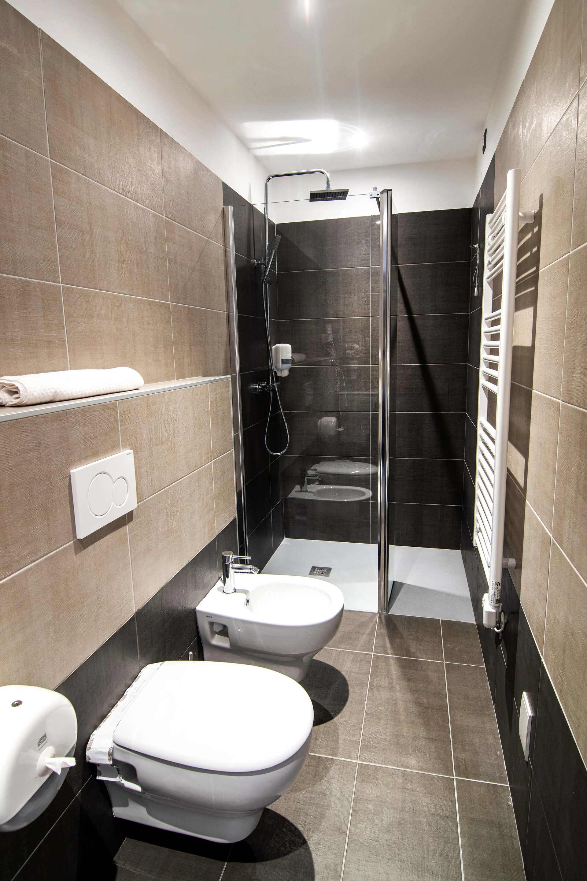 Prospective of the bathroom of the classic double room Frasnedo of Hotel Saligari