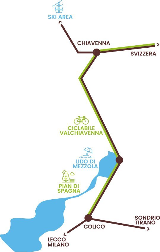 cartina con la posizione dell'hotel saligari e punti di interessi in valchiavenna